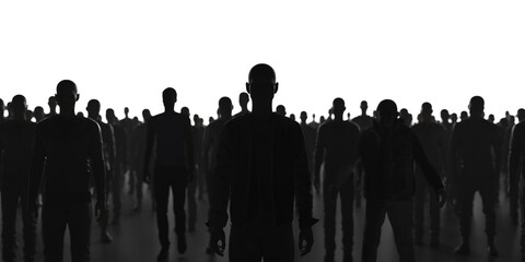 Protest and strike, demonstration and revolution concept. Silhouettes of crowd of people. Political and human rights protest 3d render 3d illustration - obrazy, fototapety, plakaty