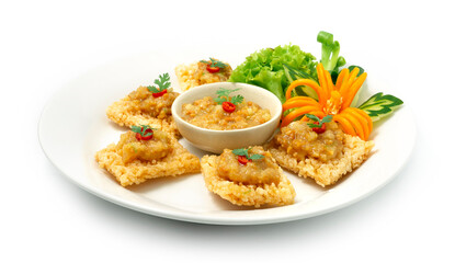Rice Crackers with Sweet shrimp and pork dipping sauce