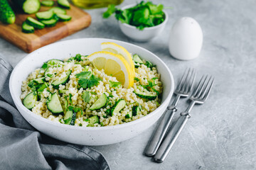 Lemony Cucumber Couscous Salad in bowl