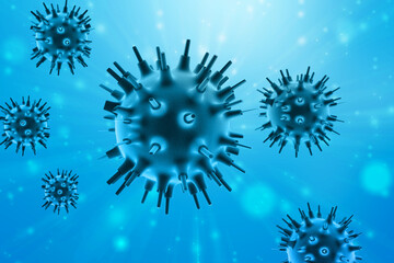 3d render Corona virus disease COVID-19. Microscopic view of a infectious virus