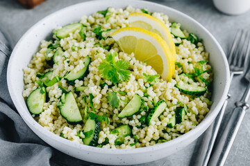 Lemony Cucumber Couscous Salad in bowl