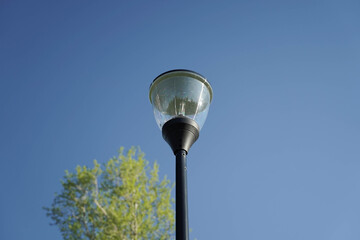 
street lamps in the afternoon in parks against the sky and trees