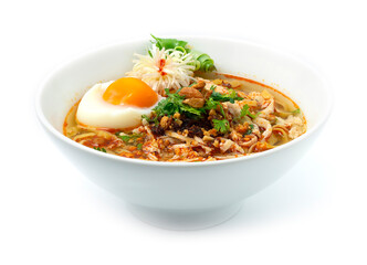 Egg Noodles with Chicken and Boiled Egg in Clear Soup