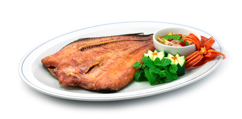 Fried Fish with Fish Sauce Chili Salad and mango