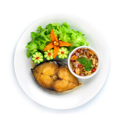 Fried Mackerel with Fish Sauce Chili Dipping Thai Food
