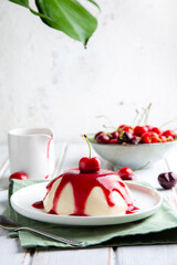 Italian panna cotta with cherry sauce