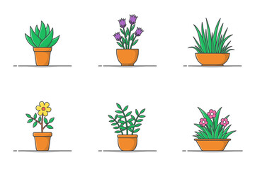 House Plant In Pot Vector Icon Illustration. Trendy Plant Growing In Pot Or Planters. Flowerpot Bloom Icon