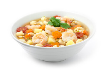 Macaroni Soup with Shrimps ,tomato,potato,carrots and onion