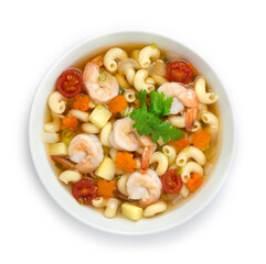 Macaroni Soup with Shrimps ,tomato,potato,carrots and onion