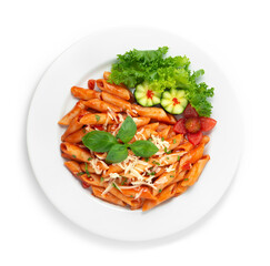 Pasta Tomato Sauce Penne shape sprinkle with Cheese