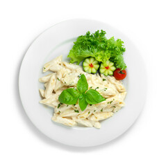 Pasta White Creamy Sauce Penne shape sprinkle with Cheese