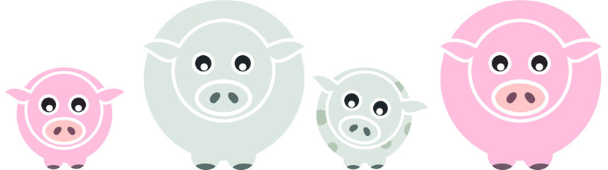 Set of Farm Animal - Pig, Vector illustration