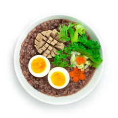 Rice Porridge Served Boiled Egg and Vietnames Saucesage