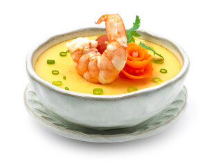 Steamed Egg with Shrimps, tomato and Carrot