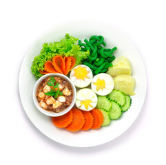Shrimps Paste Chili Sauce Served Egg Fresh Vegetables