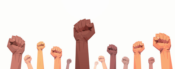 black lives matter raised up mix race fists awareness campaign against racial discrimination of dark skin color support for equal rights of black people horizontal vector illustration