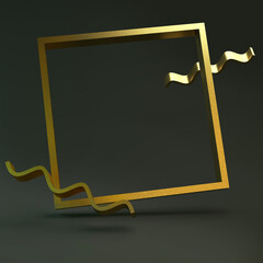 Abstract Composition. Golden Primitive Geometric Shapes on a Green Background. Rotate the Frame. Graphic Elements. This is a 3d Illustration.