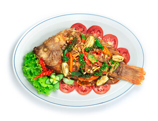 Fried Fish with Spicy Sauce Thai Food Asian fusion Style