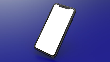 Black cellphone mockup with blue background