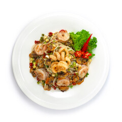 Spicy Seafood with Thin Noodles Salad Shrimp and cockles Cooking with Pickled Fish Sauce Thai Food