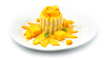 Mango Pudding with Coconut milk and Mango Sauce Dessert Sweet Dish in Summer