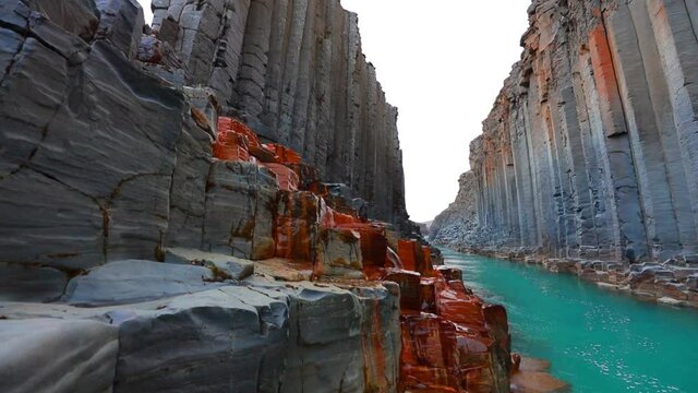 Awesome summer view of Studlagil Canyon. Breathtaking morning landscape of Jokulsa A Bru river. Superb outdoor scene of Iceland, Europe. Full HD video (High Definition).