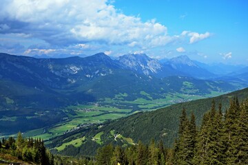 Fototapeta premium Austrian Alps-view on the massif of Dachstein from Planai