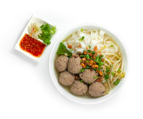 Bakso Meatballs and Noodles with Soup Served Chili Sauce Indonesia Food Style