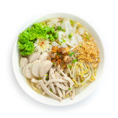 Rice Noodles with Vietnamese Pork Saucesage (Pho) sprinkle with crispy Garlic