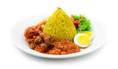 Nasi Tumpeng Mini (Ayam, daging) Rice with Chicken, Beef Rendang and boiled egg