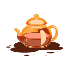 Transparent glass teapot cartoon on white isolated background. Vector image