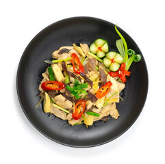 Chicken Stir Fried with Ginger,Mushroom,chili and onion Thai dish Cleanfood and Dietfood for Healthy