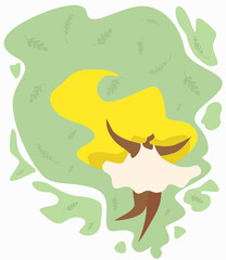 Girl rejoices on a green summer day, walking on a green lawn.