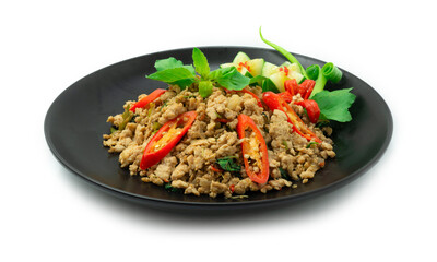 Spicy Chicken Stir Fried with  Basil Thai Herbs Thai Food spicy Cleanfood and Dietfood dish for Healthy
