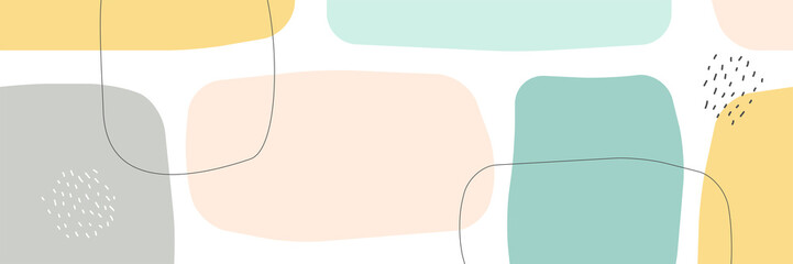 Beautiful pastel social media banner template with minimal abstract organic shapes composition in trendy contemporary collage style
