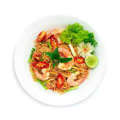 Stir Fried Instant Noodles with Shrimps Asian Thai food fusion style easy dish street food