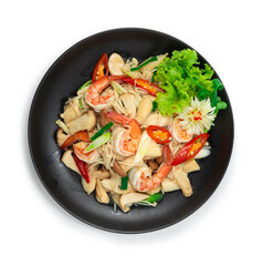 Stir Fried Shrimps With Erynji king oyster ,gold Needle Mushrooms Asian Food Style Healthy dietfood