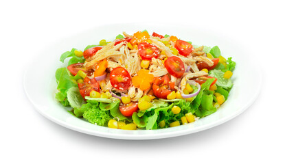 Chicken Salad with Mixed Vegetables Sprinkle Sesame Clear dipping Sauce Healthyfood