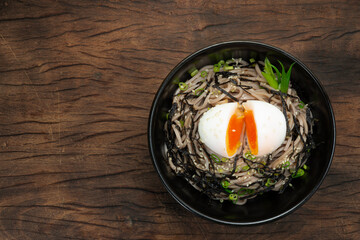 Soba Noodles with Egg and shoyu soy sauce Japanese Food Fusion Style