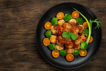 Chicken Meatballs with Tomato Sauce Healthy Dish Traditional European Food Fusion Style