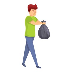 Boy take garbage bag icon. Cartoon of boy take garbage bag vector icon for web design isolated on white background