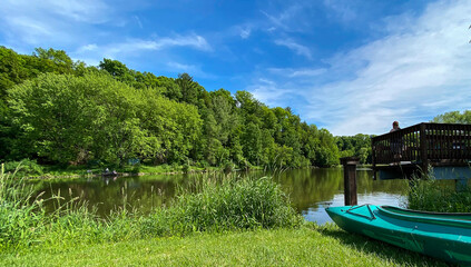 kayaking on the lake summer day
