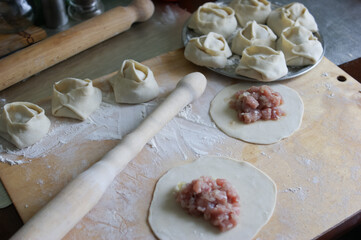Handmade dumplings process in the kitchen