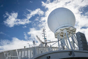 The satellite communications/navigation ball of a cruise ship.  Sometimes known as a radar ball.  The ball is place around satellite equipment for protection.