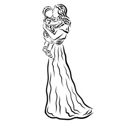 beautiful mother kisses the baby who holds in her arms