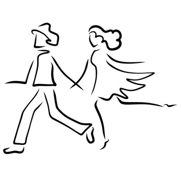 young man and woman running holding hands