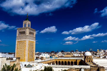 Tunisia. Tunis. The minaret of the great mosque Zaytuna view from the terraces