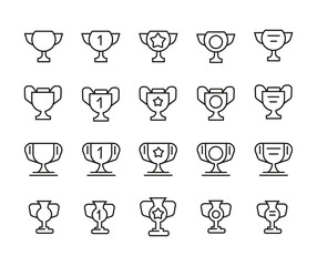 Set of Champions and Cups Outline Vector Icon