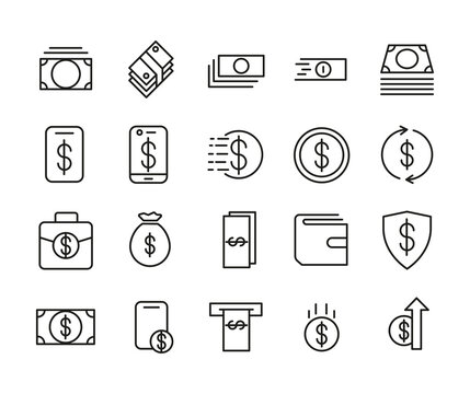 Set of Money Outline Vector Icon