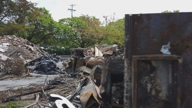 Minneapolis MN 04 JUNE 2020: Detail from a home that was abandoned after a large house fire after Minneapolis protests riots turns violent